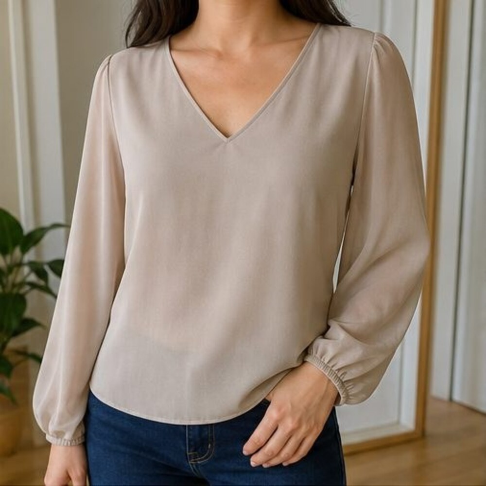 Sand V Neck Top - Picture 2 of 6